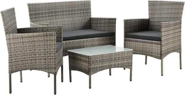 4 Piece Rattan Garden Furniture Set with Cushions Weather Resistant Wicker Chairs and Table Stylish Outdoor Patio Set for Garden Balcony Terrace Porch Backyard Lounge Relaxing Seating Set - Image 12