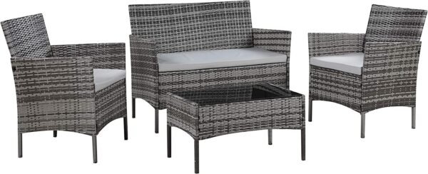 4 Piece Rattan Garden Furniture Set with Cushions Weather Resistant Wicker Chairs and Table Stylish Outdoor Patio Set for Garden Balcony Terrace Porch Backyard Lounge Relaxing Seating Set - Image 15