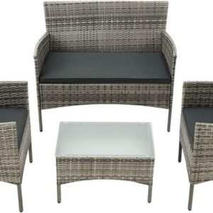 4 Piece Rattan Garden Furniture Set with Cushions Weather Resistant Wicker Chairs and Table Stylish Outdoor Patio Set for Garden Balcony Terrace Porch Backyard Lounge Relaxing Seating Set