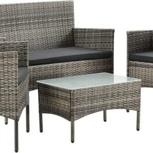4 Piece Rattan Garden Furniture Set with Cushions Weather Resistant Wicker Chairs and Table Stylish Outdoor Patio Set for Garden Balcony Terrace Porch Backyard Lounge Relaxing Seating Set