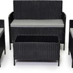4 Piece Rattan Garden Furniture Set with Cushions Weather Resistant Wicker Chairs and Table Stylish Outdoor Patio Set for Garden Balcony Terrace Porch Backyard Lounge Relaxing Seating Set