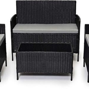 4 Piece Rattan Garden Furniture Set with Cushions Weather Resistant Wicker Chairs and Table Stylish Outdoor Patio Set for Garden Balcony Terrace Porch Backyard Lounge Relaxing Seating Set