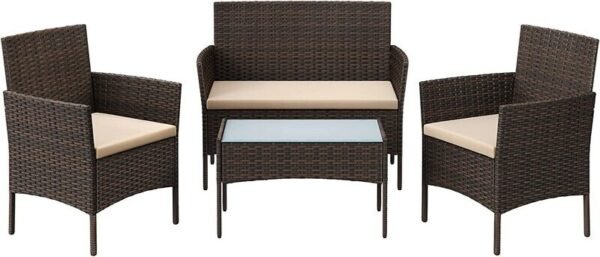 4 Piece Rattan Garden Furniture Set with Cushions Weather Resistant Wicker Chairs and Table Stylish Outdoor Patio Set for Garden Balcony Terrace Porch Backyard Lounge Relaxing Seating Set - Image 5