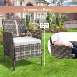 4 Piece Rattan Garden Furniture Set with Cushions Weather Resistant Wicker Chairs and Table Stylish Outdoor Patio Set for Garden Balcony Terrace Porch Backyard Lounge Relaxing Seating Set