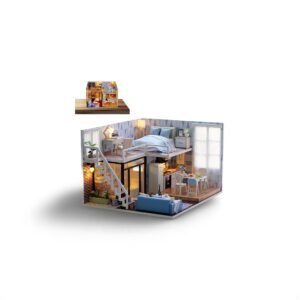 Wooden Doll House Furniture  House Kit DIY Miniature House Dollhouse Construction Kit Dollhouse Miniature DIY House Building Kit Creative Room with Furniture