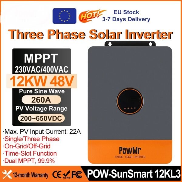 8kw-12KW Hybrid Solar Inverter 48V 220V 415V Three Phase On Off Grid System Dual MPPT 180A 260A Solar Charger Pure Sine Wave Output for Home Commercial Industrial Use