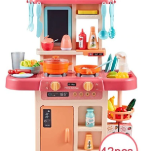 Set of 42Pcs Kids Kitchen Toys Simulation Kitchen Toy Spray Water Dinnerware Pretend Play Kitchen Cooking Table Set With Simulated Spray, Water Outlet, Cooking Sound Effect