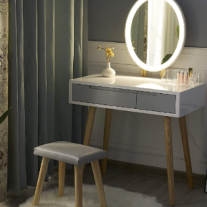 White Vanity LED Lights Mirror Makeup Table Set with Adjustable Brightness