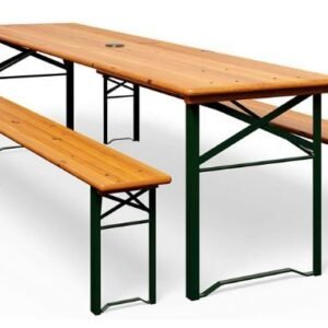 Foldable Dining Furniture with Parasol Hole, Wooden Table and Bench Set for Outdoor Patio