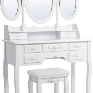 Wall-mounted 1 mirrors dressing table set with stool