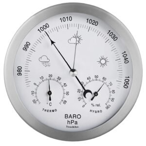 Stainless Steel  Analog Barometer, Thermometer & Hygrometer, 3 in 1  Indoor and Outdoor (Silver) Weather Station