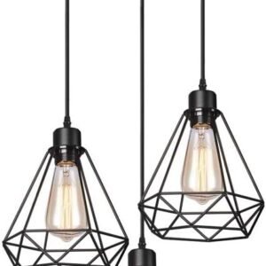 Vintage industrial black metal diamond cage pendant light shade  3 Lights Cage Ceiling Hanging Lamp