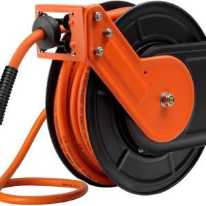 15m Retractable Air Line Reel + 1m Extension, Wall-Mounted 3/8" Hybrid Hose Reel, Heavy-Duty Steel Pneumatic Reel with 1/4" Quick Coupler for Efficient Air Tool Use