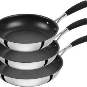 Set of 3 (20 cm + 24 cm + 28 cm), with 4-Layer Non-Stick Coating with Diamond Particles, 18/10 Stainless Steel