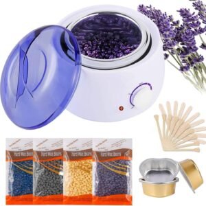Warm Home Wax Hair Removal Set with 4 Wax Bean Bags, 10 Wooden Spatulas, Eyebrow Face Armpit Bikini Leg Hair Removal waxing Device