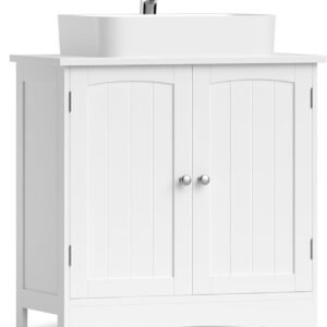 Under-Sink Cabinet with 2 Doors, Vanity Unit, Bathroom Cabinet, Adjustable Shelf, Lots of Storage Space, Freestanding, Country House Style