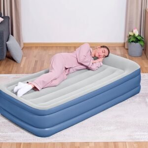 Single Size Inflatable Air Bed With Built-in Pillow Electric Pump