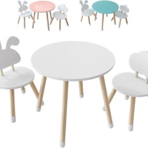 Children's Wooden Table and Chairs Set, Kids Furniture for Playroom and Bedroom