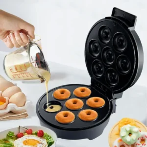 Professional 220V Mini Donut Maker Machine - 1000W Electric Non-Stick Donut Maker for Kitchen, Kid's Snacks, Desserts, and Breakfast - Makes 7 Perfect Donuts