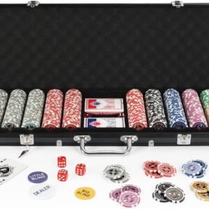 Texas Holdem Poker Chips Set with Aluminum Case,2 Decks of Cards, Dealer, Small Blind, Big Blind Buttons, and 5 Dice (500 Piece Chips)